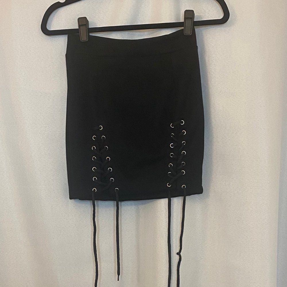 Suede Tie Front Skirt